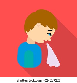 Vomiting icon flate. Single sick icon from the big ill, disease flate.