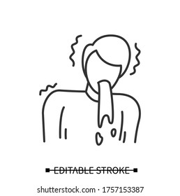 Vomiting icon. Man throwing up. Concept linear pictogram for heat stroke, brain damage, food poisoning and serious medical condition signs and symptoms. Editable stroke vector illustration