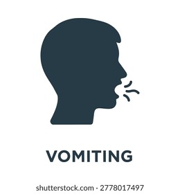 Vomiting man head silhouette icon with stylized lines suggest expelled air
