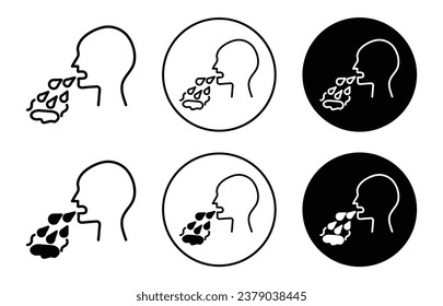 Vomiting man line icon. nausea or anorexia disease causing vomit symbol set. Drunk person with illness and viral flu infection vector sign. phlegm symptoms line logo. Vomiting due to nausea icon 