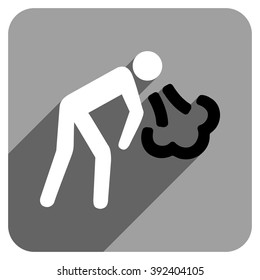 Vomiting Person long shadow vector icon. Style is a flat vomiting person iconic symbol on a gray square background.