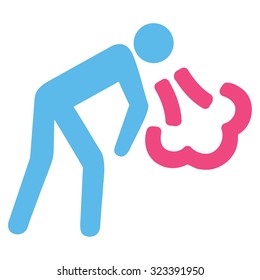 Vomiting vector icon. Style is bicolor flat symbol, pink and blue colors, rounded angles, white background.