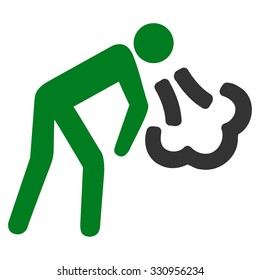 Vomiting vector icon. Style is bicolor flat symbol, green and gray colors, rounded angles, white background.