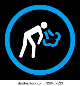 Vomiting vector icon. Style is bicolor flat rounded symbol, blue and white colors, rounded angles, black background.