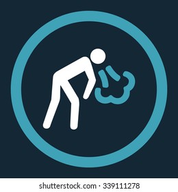 Vomiting vector icon. Style is bicolor flat rounded symbol, blue and white colors, rounded angles, dark blue background.