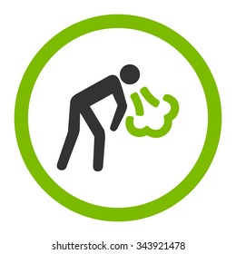 Vomiting vector icon. Style is bicolor flat rounded symbol, eco green and gray colors, rounded angles, white background.