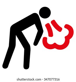 Vomiting vector icon. Style is bicolor flat symbol, intensive red and black colors, rounded angles, white background.