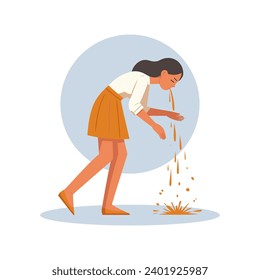Vómitos mujer simple diseño plano ilustración vectorial.