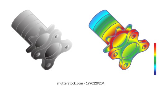Von Mises stress isometric view of car suspension hub, Vector illustration eps.10