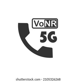 VoNR icon. Voice over 5G channels. VoLTE equivalent technology. Fifth generation communication call feature. Black and white color vector illustration.