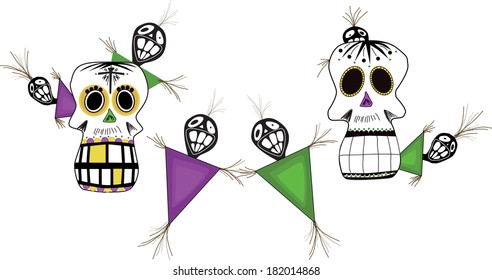 Voodoo background/Voodoo Shmoodoo/New Orleans style Voodoo dolls and skulls in Marti Gras colors. This is saved in 4 layers for easy access  