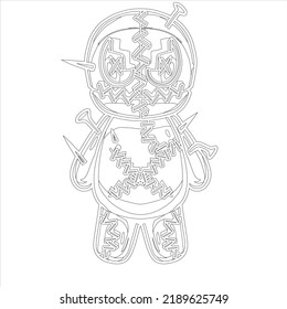 Voodoo Coloring page for adult | 
 Horror coloring book page for kids and adults ,Voodoo doll vector, Halloween cursed doll coloring page