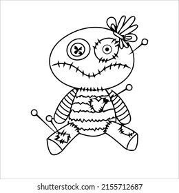 Voodoo Coloring page for kids Horror  coloring book page for kids   adults  Voodoo doll teddy bear vector  Halloween cursed doll coloring page
