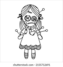 Voodoo Coloring page for kids Horror  coloring book page for kids   adults  Voodoo doll teddy bear vector  Halloween cursed doll coloring page
