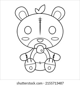 Voodoo Coloring page for kids Horror  coloring book page for kids and adults ,Voodoo doll teddy bear vector, Halloween cursed doll coloring page