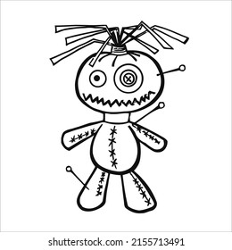 Voodoo Coloring page for kids Horror  coloring book page for kids and adults ,Voodoo doll teddy bear vector, Halloween cursed doll coloring page