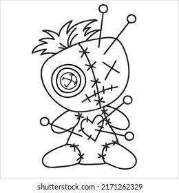 Voodoo Coloring page for kids Horror coloring book page for kids   adults  Voodoo doll teddy bear vector  Halloween cursed doll coloring page
