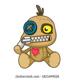 Voodoo Doll. Cartoon Cursed doll. Vector illustration in cartoon style. Isolated on a white background. Vector illustration for Halloween. 