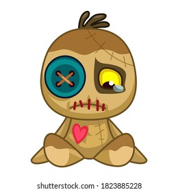 Voodoo Doll. Cartoon Cursed doll. Vector illustration in cartoon style. Isolated on a white background. Vector illustration for Halloween. 