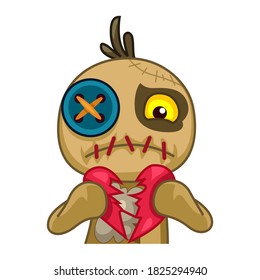 Voodoo Doll. Cartoon Cursed doll. Vector illustration in cartoon style. Isolated on a white background. Vector illustration for Halloween. 