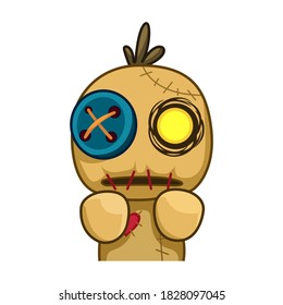 Voodoo Doll. Cartoon Cursed doll. Vector illustration in cartoon style. Isolated on a white background. Vector illustration for Halloween. 