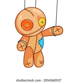 Voodoo Doll. Cartoon Cursed doll. Vector illustration in cartoon style. Isolated on a white background. Vector illustration for Halloween. 