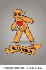 Voodoo Doll. Cartoon Cursed doll. Vector illustration for Halloween