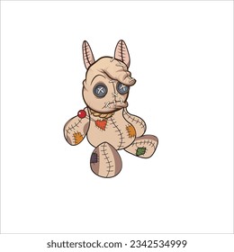 Voodoo Doll. Cartoon Cursed doll. Vector illustration in cartoon style. Isolated on a white background. Vector illustration for Halloween. 