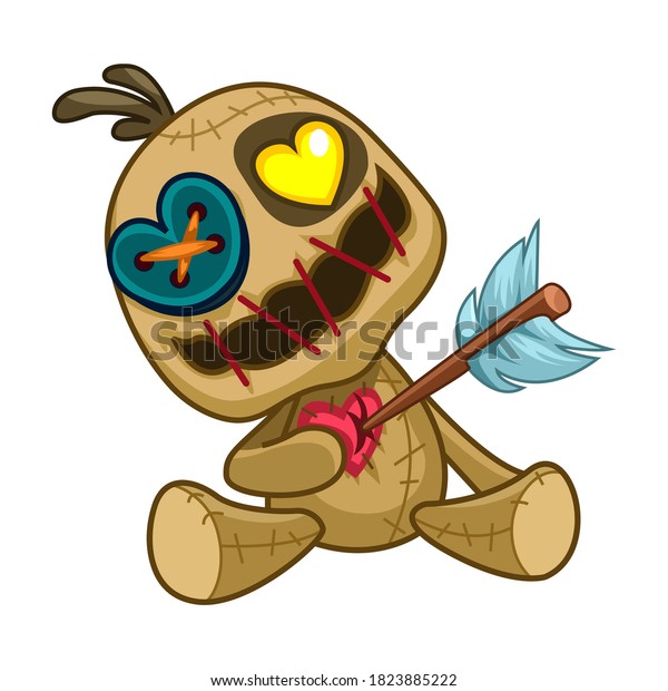 Voodoo Doll. Cartoon Cursed doll. Vector illustration in\
cartoon style. Isolated on a white background. Vector illustration\
for Halloween. 