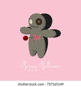 Voodoo doll. Cartoon horror elements. Spooky fear trick or treat