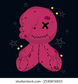 Voodoo doll with colorful pins and happy expression, Vector