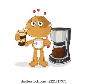 the voodoo doll drinking coffee illustration. character vector