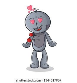 voodoo doll fall in love mascot vector cartoon art illustration