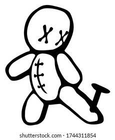 Voodoo doll foot pinned stencil black, vector illustration, horizontal, isolated
