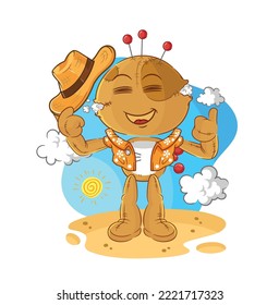 the voodoo doll go on vacation. cartoon mascot vector