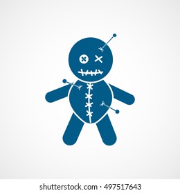 Voodoo Doll Halloween Concept Blue Flat Icon On White Background