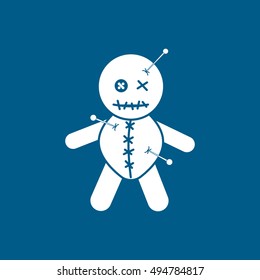 Voodoo Doll Halloween Concept Flat Icon On Blue Background