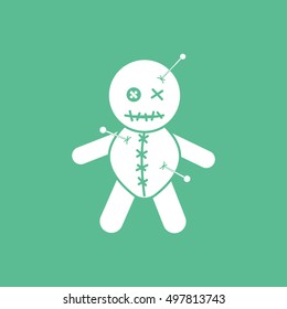 Voodoo Doll Halloween Concept Flat Icon On Green Background
