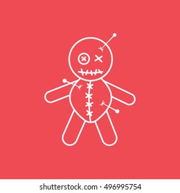Voodoo Doll Halloween Concept Line Icon On Red Background