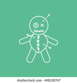 Voodoo Doll Halloween Concept Line Icon On Green Background