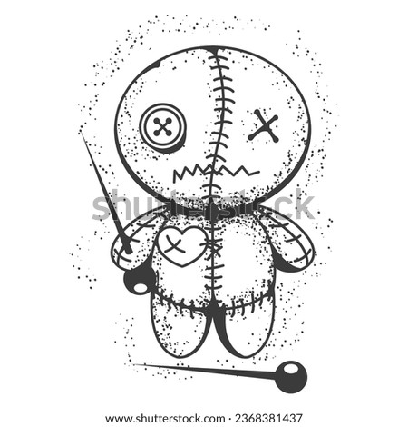 Voodoo doll, Halloween rag voodoo doll with needle in hand, vector  