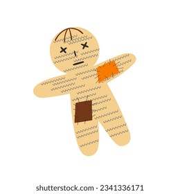 Voodoo doll hand drawn simple vector illustration, fictional scary character for making Halloween traditional black magic rituals, holiday design element in cartoon style