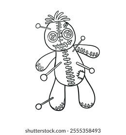 Voodoo doll hand drawn. Vector illustration isolated on white background in doodle style. Suitable for tattoo, design, coloring, t-shirts