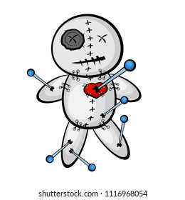 Voodoo Doll With Heart And Nails  On A White Background, Vector