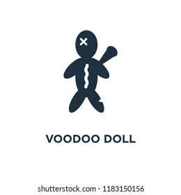Voodoo doll icon. Black filled vector illustration. Voodoo doll symbol on white background. Can be used in web and mobile.