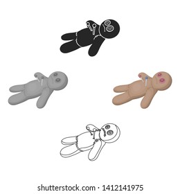 Voodoo doll icon in cartoon,black style isolated on white background. Black and white magic symbol stock vector illustration.