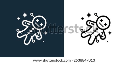 voodoo doll icon isolated on white and black colors. voodoo doll outline linear vector icon from magic collection for mobile apps, web and ui.