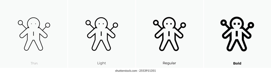 voodoo doll icon. Thin, Light Regular And Bold style design isolated on white background