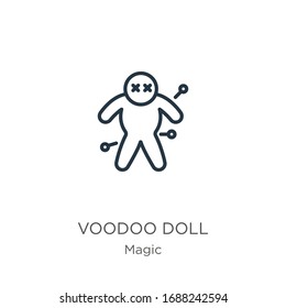 Voodoo doll icon. Thin linear voodoo doll outline icon isolated on white background from magic collection. Line vector sign, symbol for web and mobile