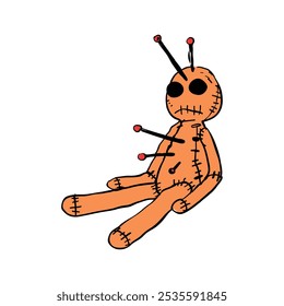 Voodoo Doll Illustration with Pins Creepy Halloween Witchcraft Clipart